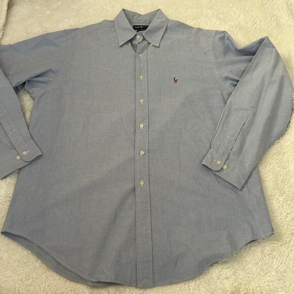 Vintage Ralph Lauren Shirt Mens 17 36/37 Blue Yarmouth Oxford Long Sleeve Preppy - Picture 2 of 7